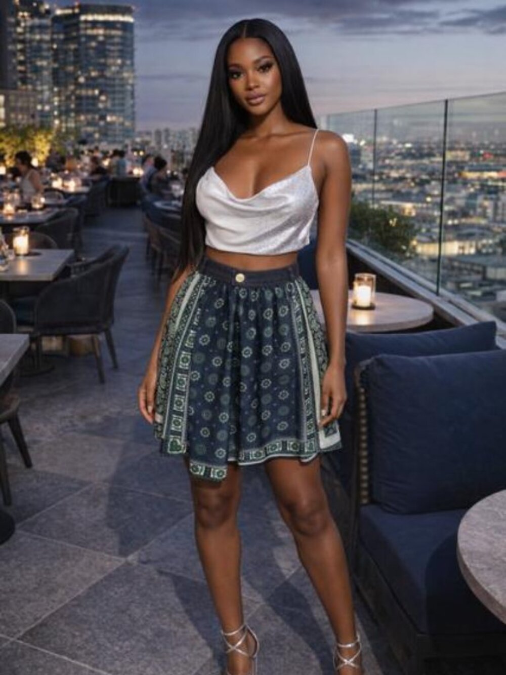 Michael Kors Green, Navy & White Paisley Scarf Print Mini Skirt Sz-6 NWT $110